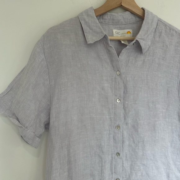 C&C California Soft Lilac Linen shirt dress with pockets casual‎ comfort - Picture 2 of 8